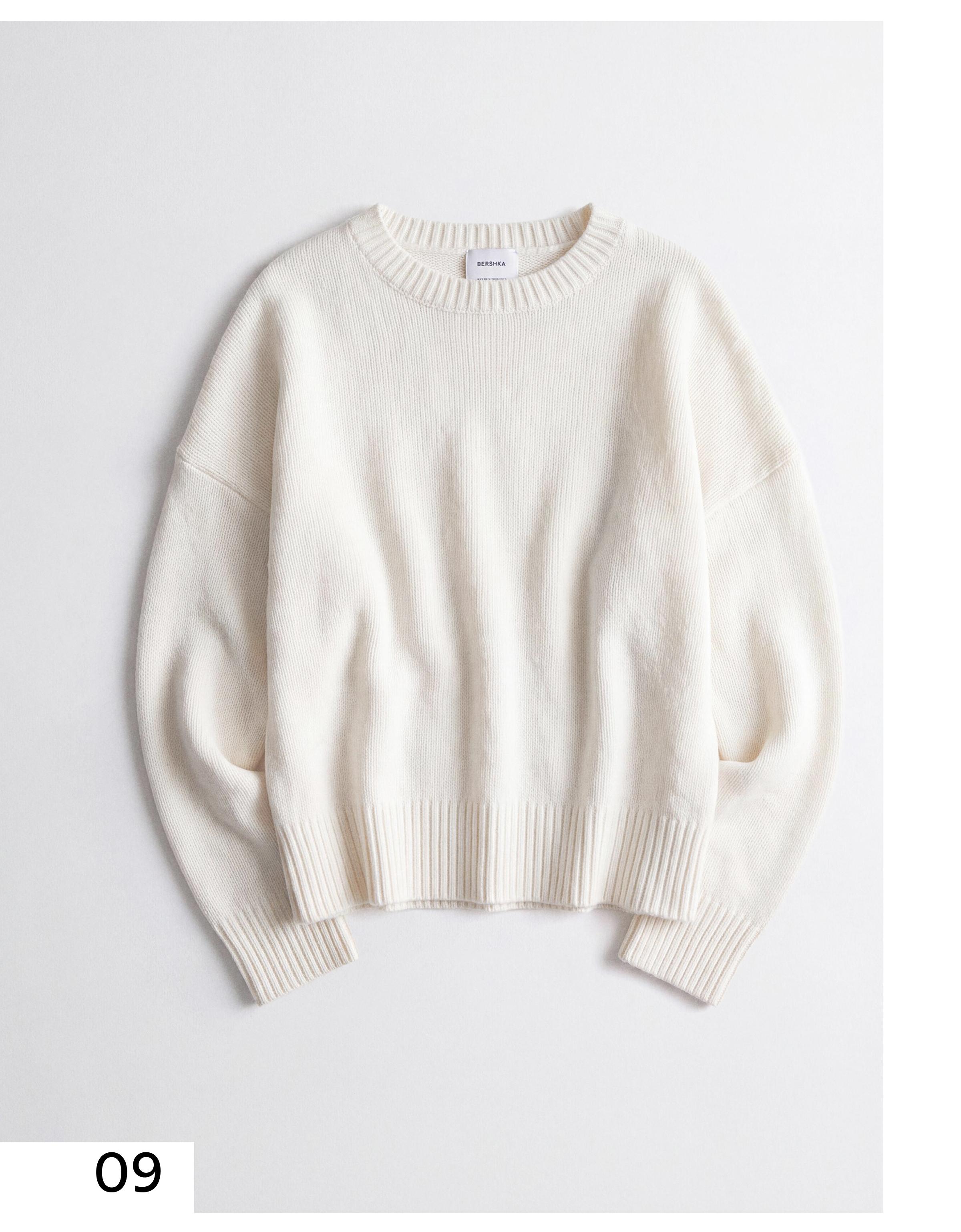 Boxy round neck jumper — White