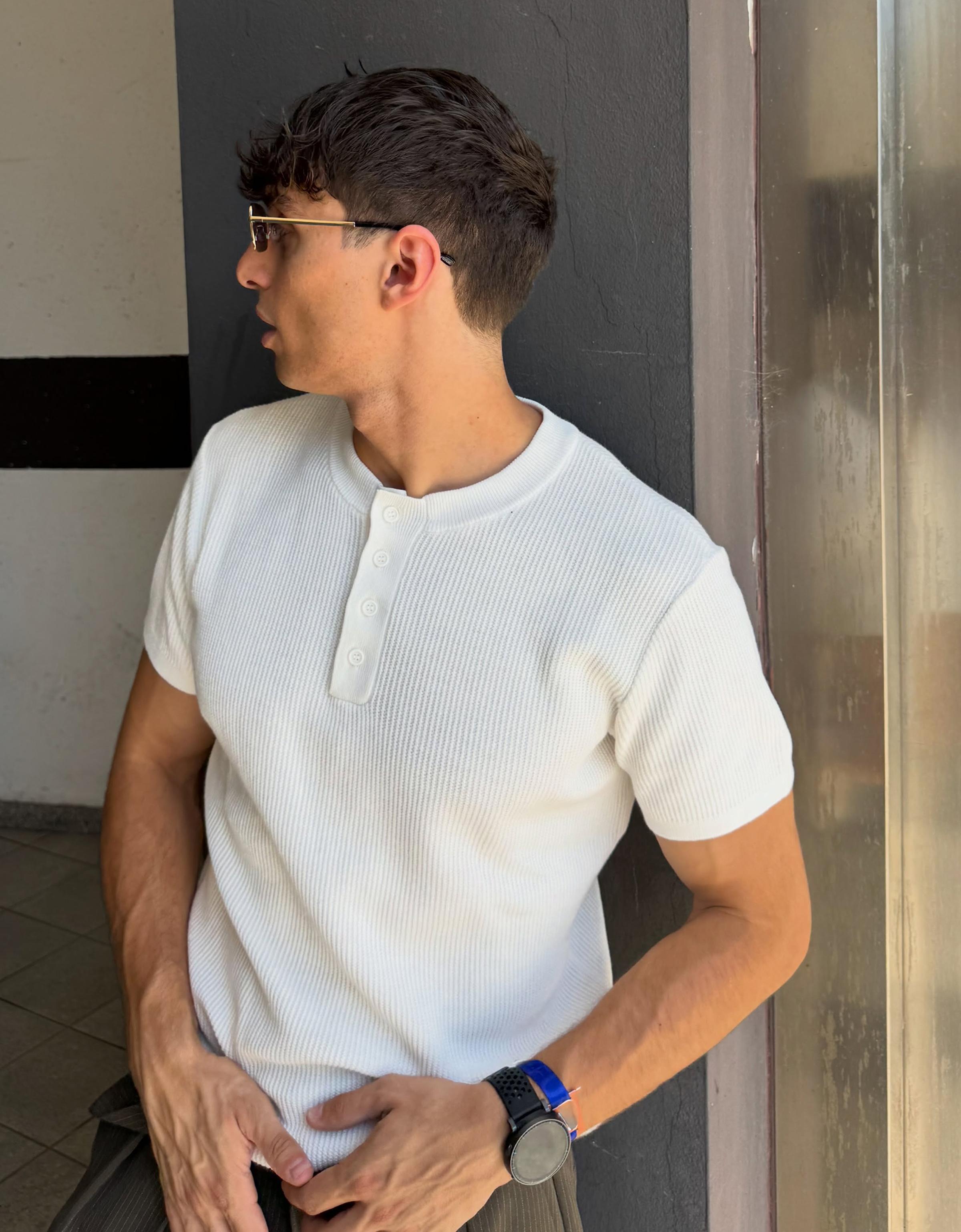 Textured henley T-shirt — White