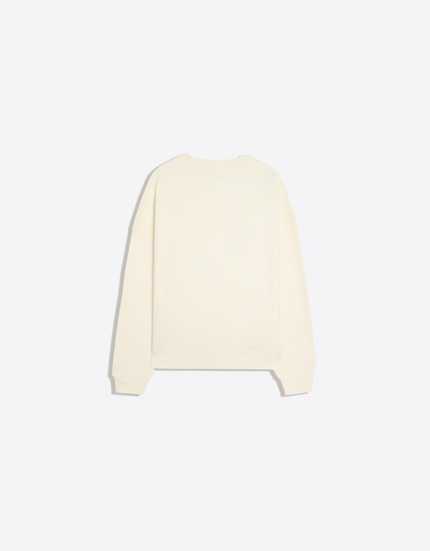 Bisiklet yaka sweatshirt-Kirli beyaz