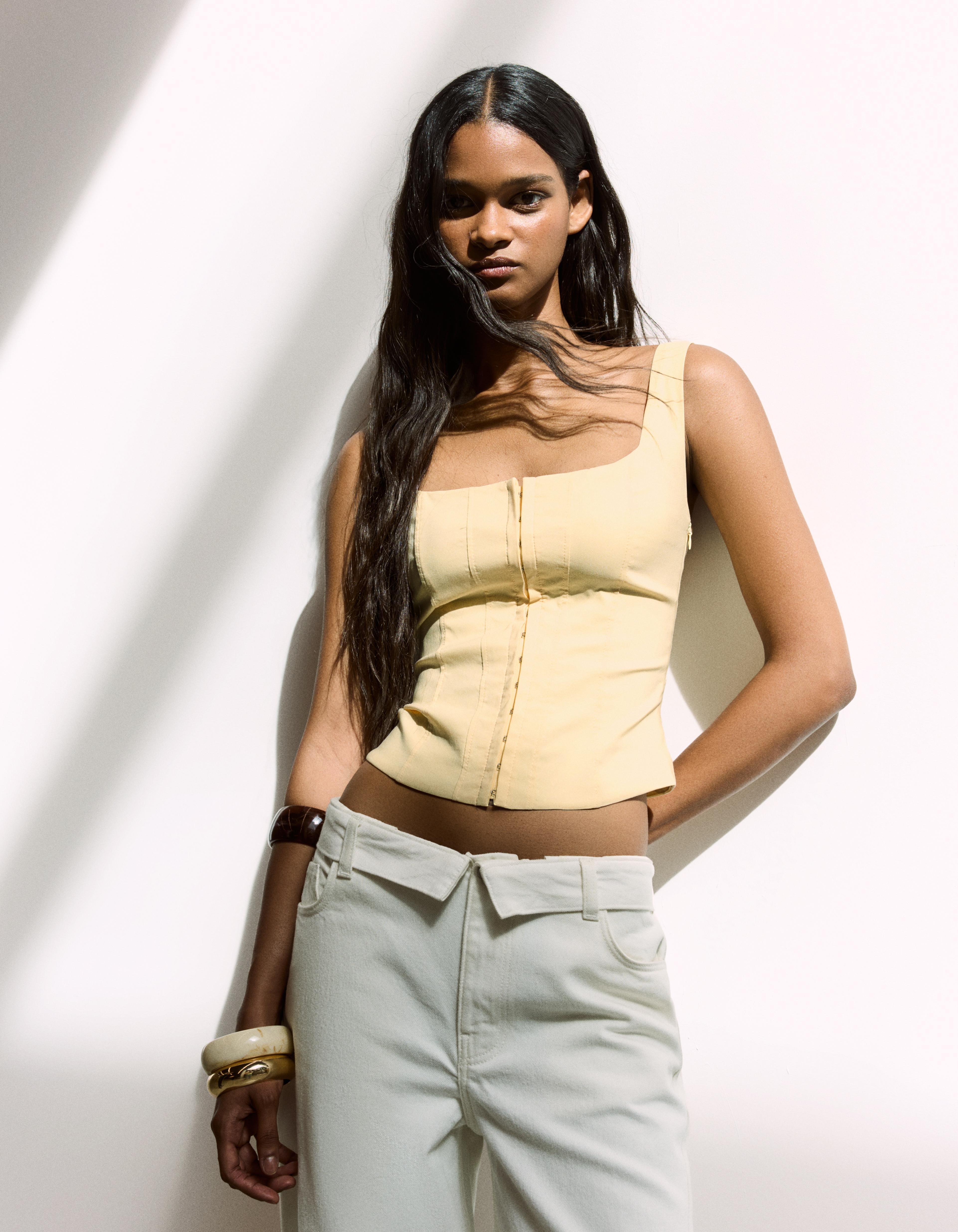 Bershka Top Corsetero Bengalina Mujer Amarillo