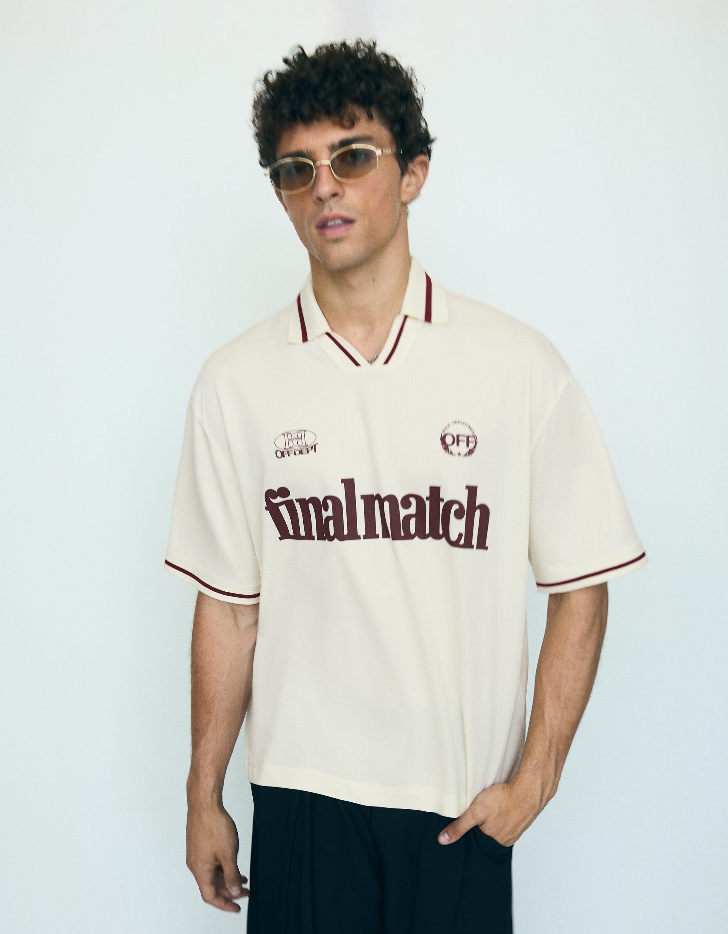 Mesh print polo shirt — Cream