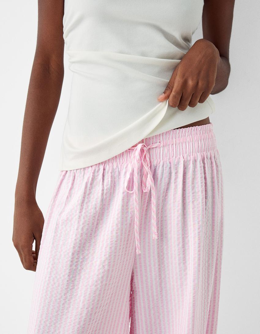 Striped wide-leg creased-effect trousers-Pink-6