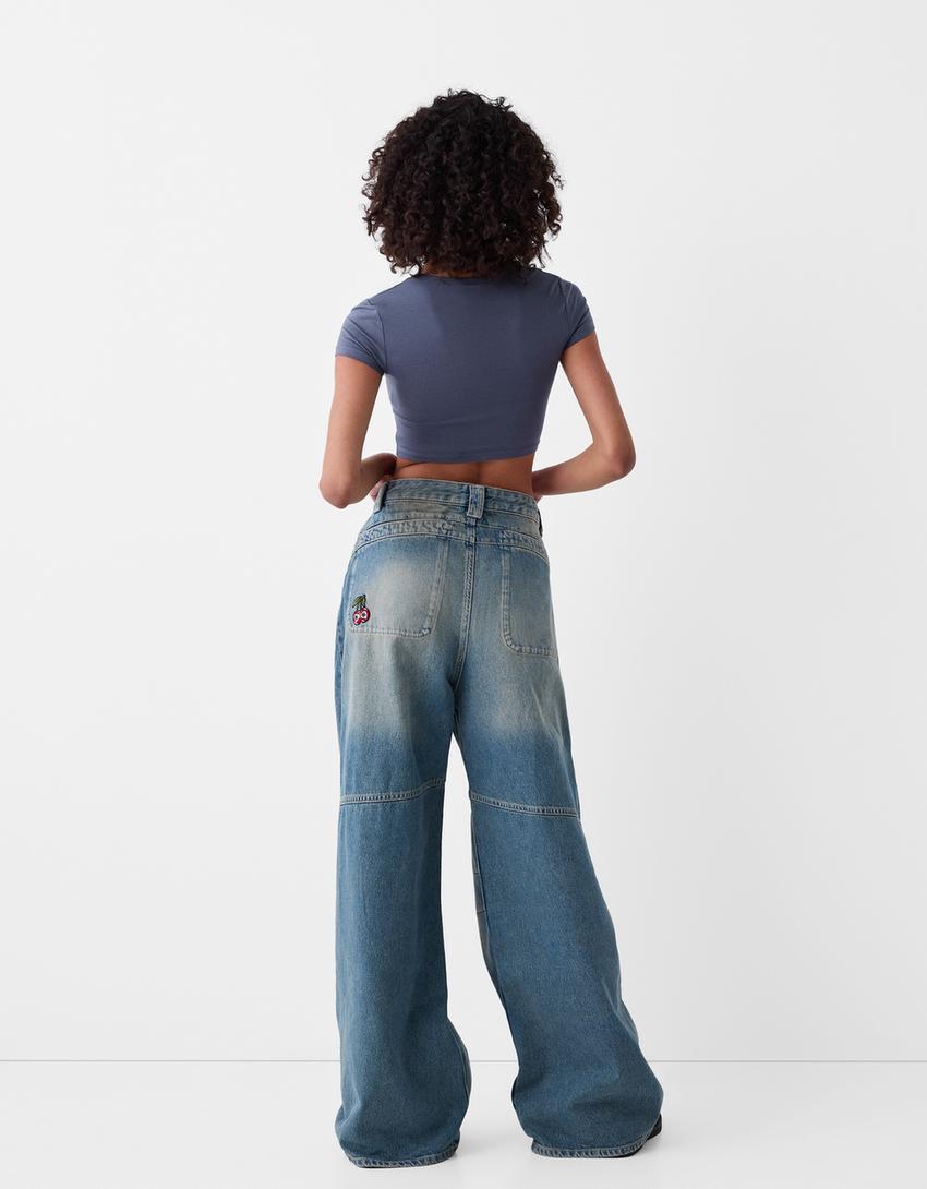 Short sleeve T-shirt with print-Washed out blue-1