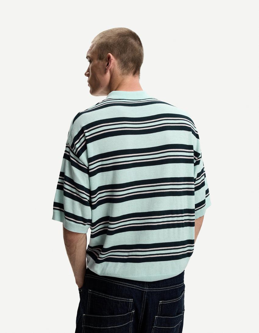 Çizgili polo yaka t-shirt-Açık mavi-3