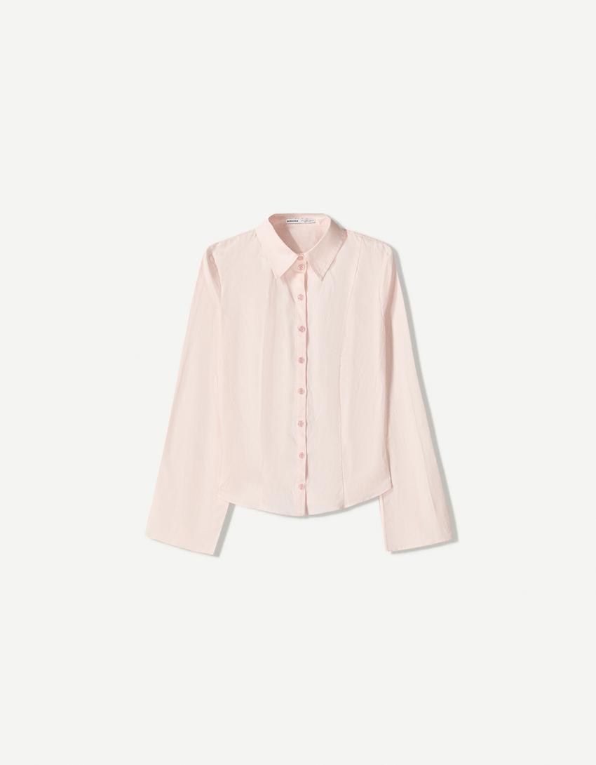 Fitted shirt with flared sleeves-Pink