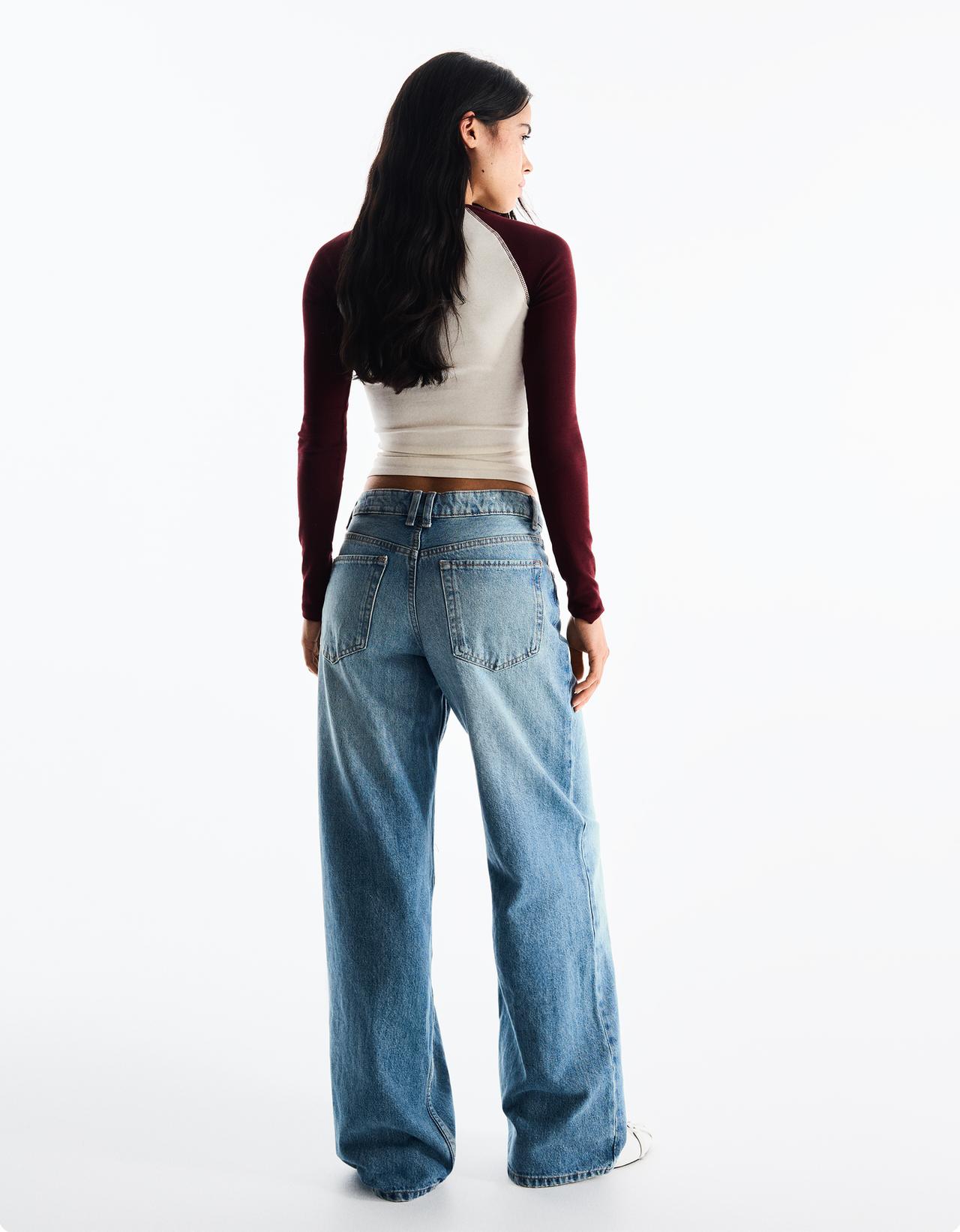 High-waist straight wide-leg jeans — Light blue