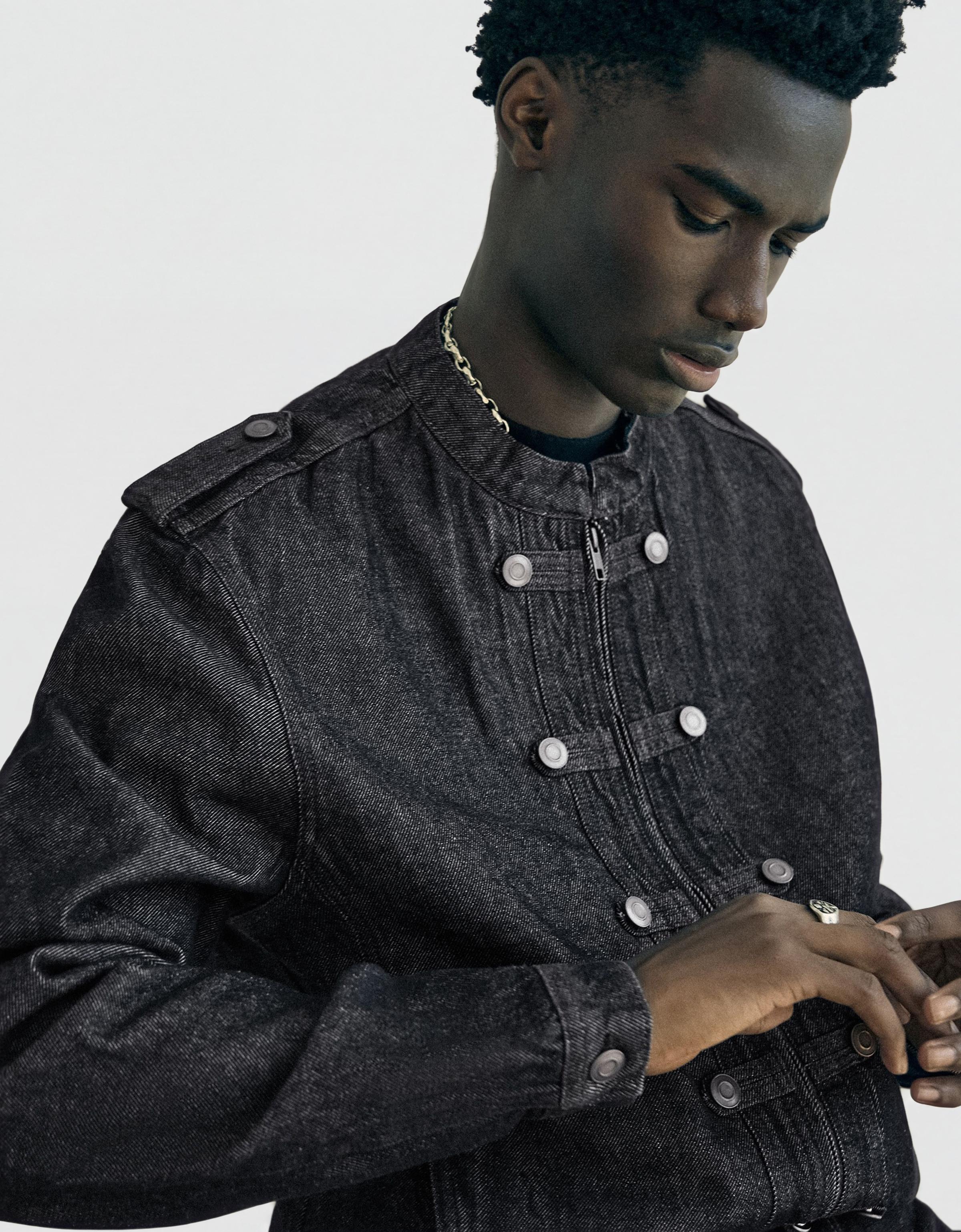 Denim shirt with buttons — Navy