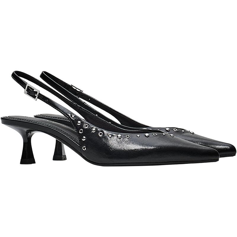 KITTEN HEEL SHOES WITH STUDS — BLACK