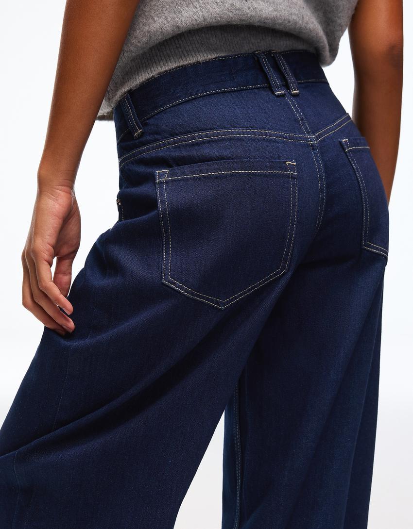 Baggy Barrel Jeans mit tiefem Bund-Marinenblau