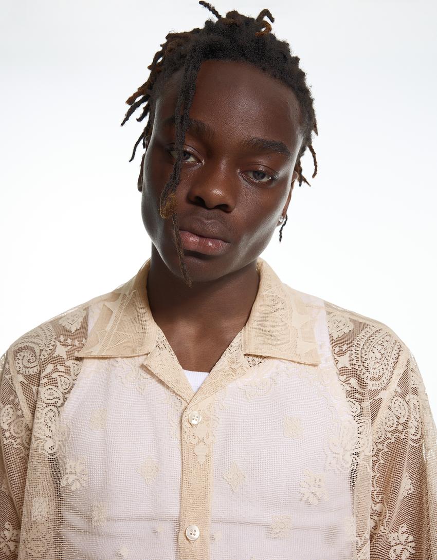 Short sleeve lace shirt ARIES X BERSHKA-Cream