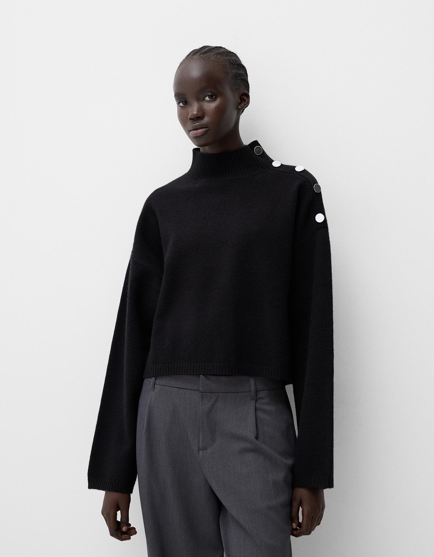 Bershka Rollkragenpullover Mit Seitlichen Knöpfen Damen Xs Schwarz günstig online kaufen