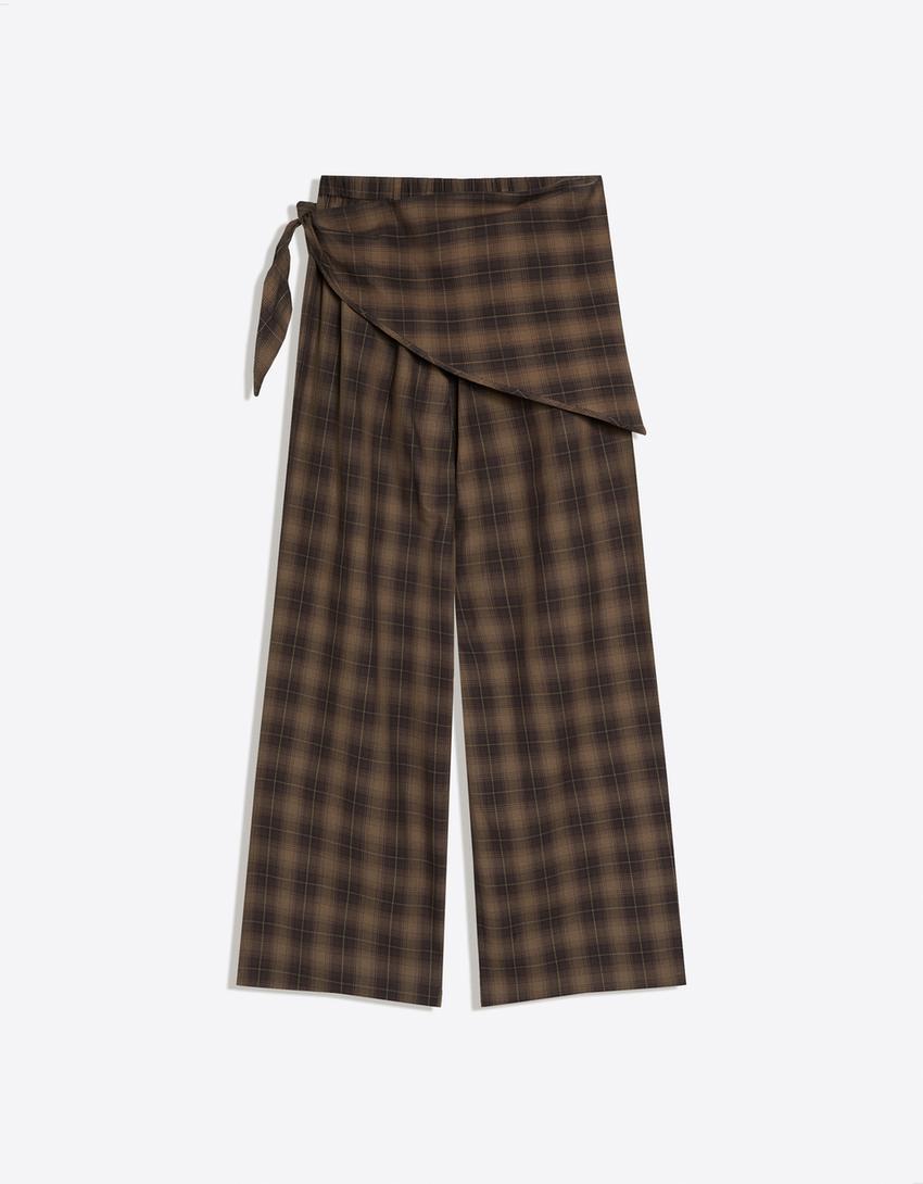 Scarf print tailored fit trousers-Brown
