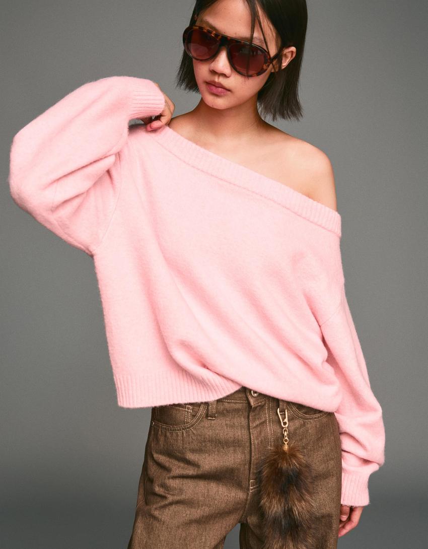 Jersey cuello bardot rib-Rosa