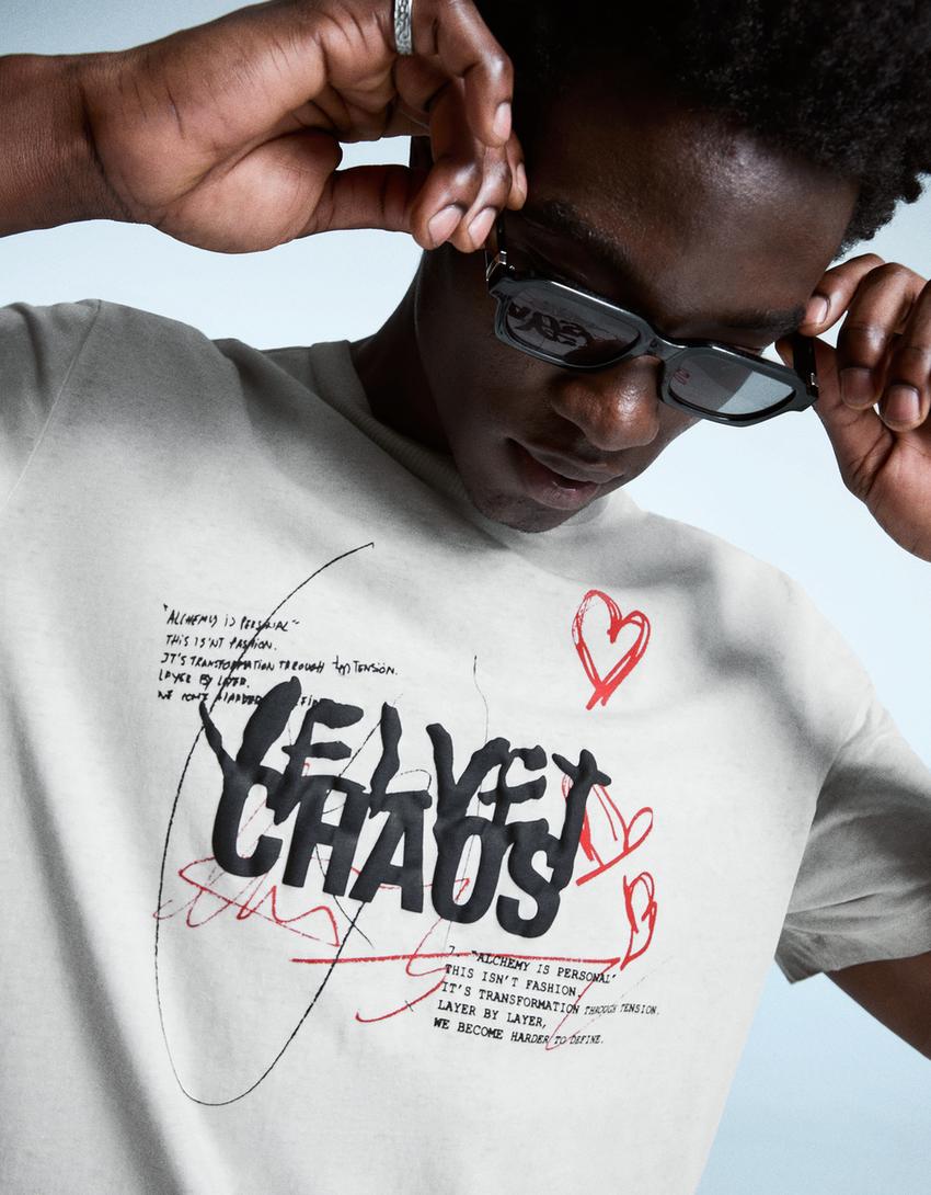 Kortärmad t-shirt med tryck-Mörkgrå