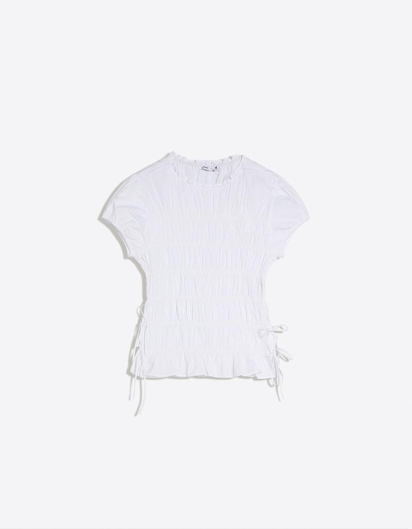 Kısa kollu bağcıklı gömlek-Beyaz