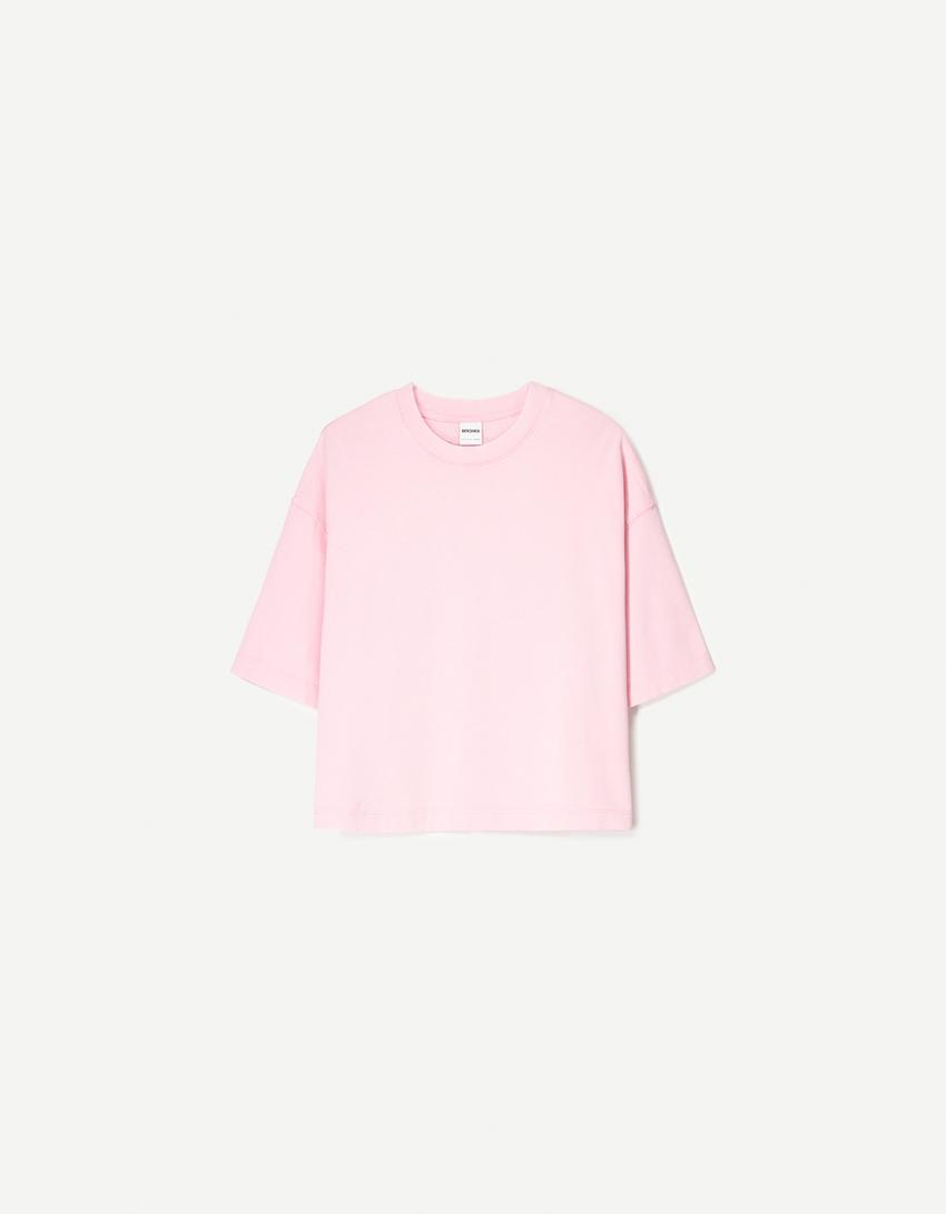T-shirt manches courtes boxy heavy cotton-Rose