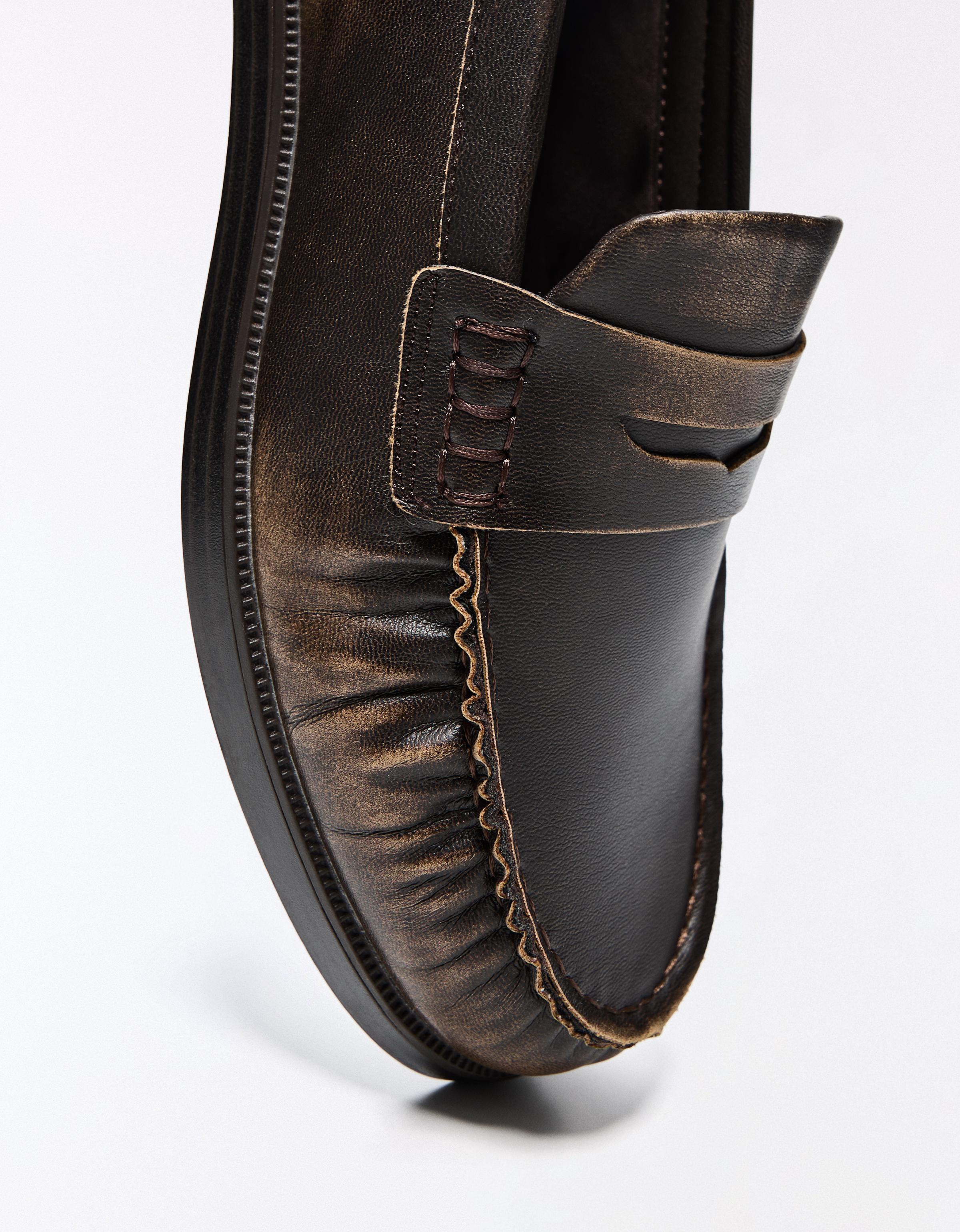 BRUSHED LOAFERS — Brown