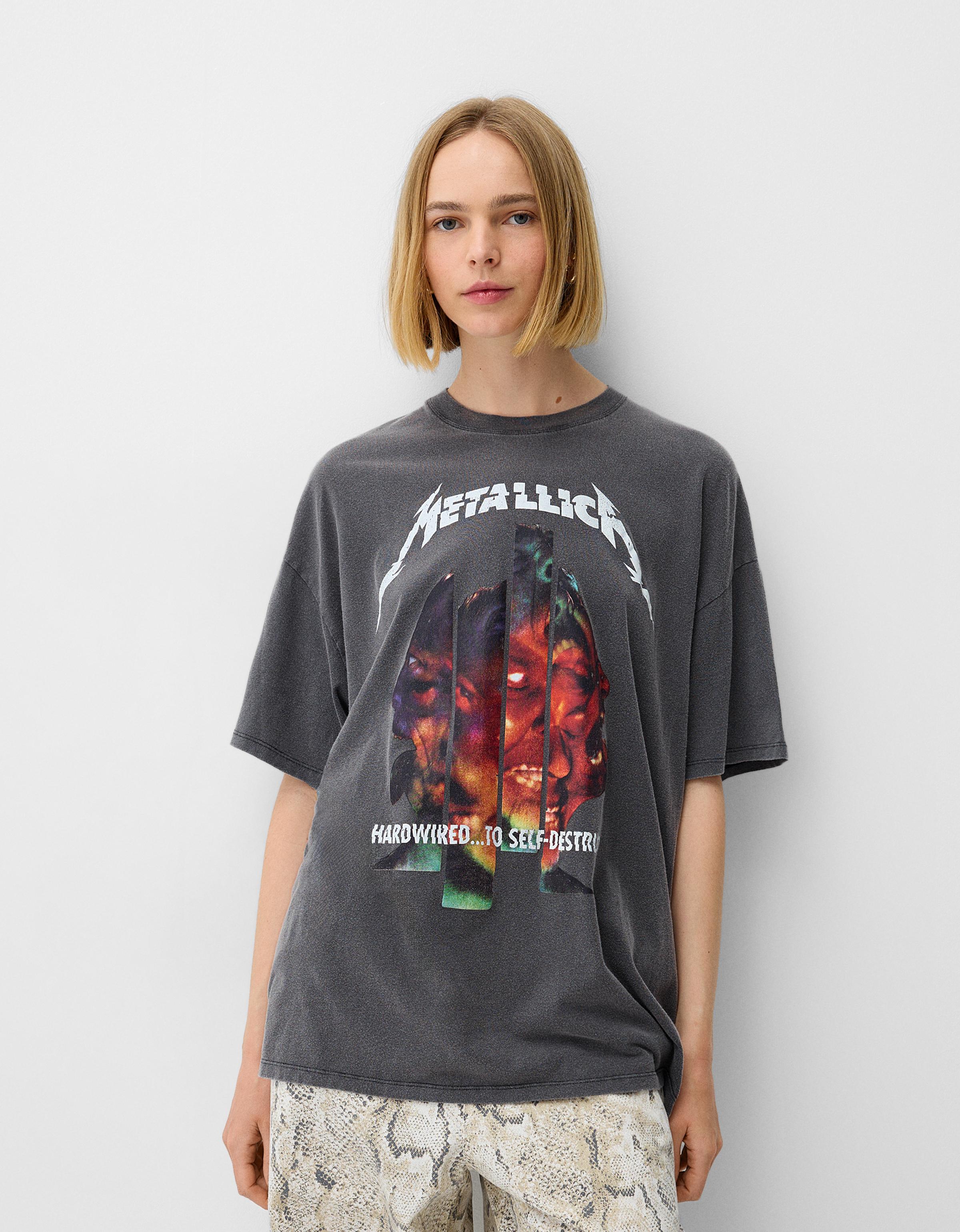 Bershka T-Shirt Metallica Damen L Grau