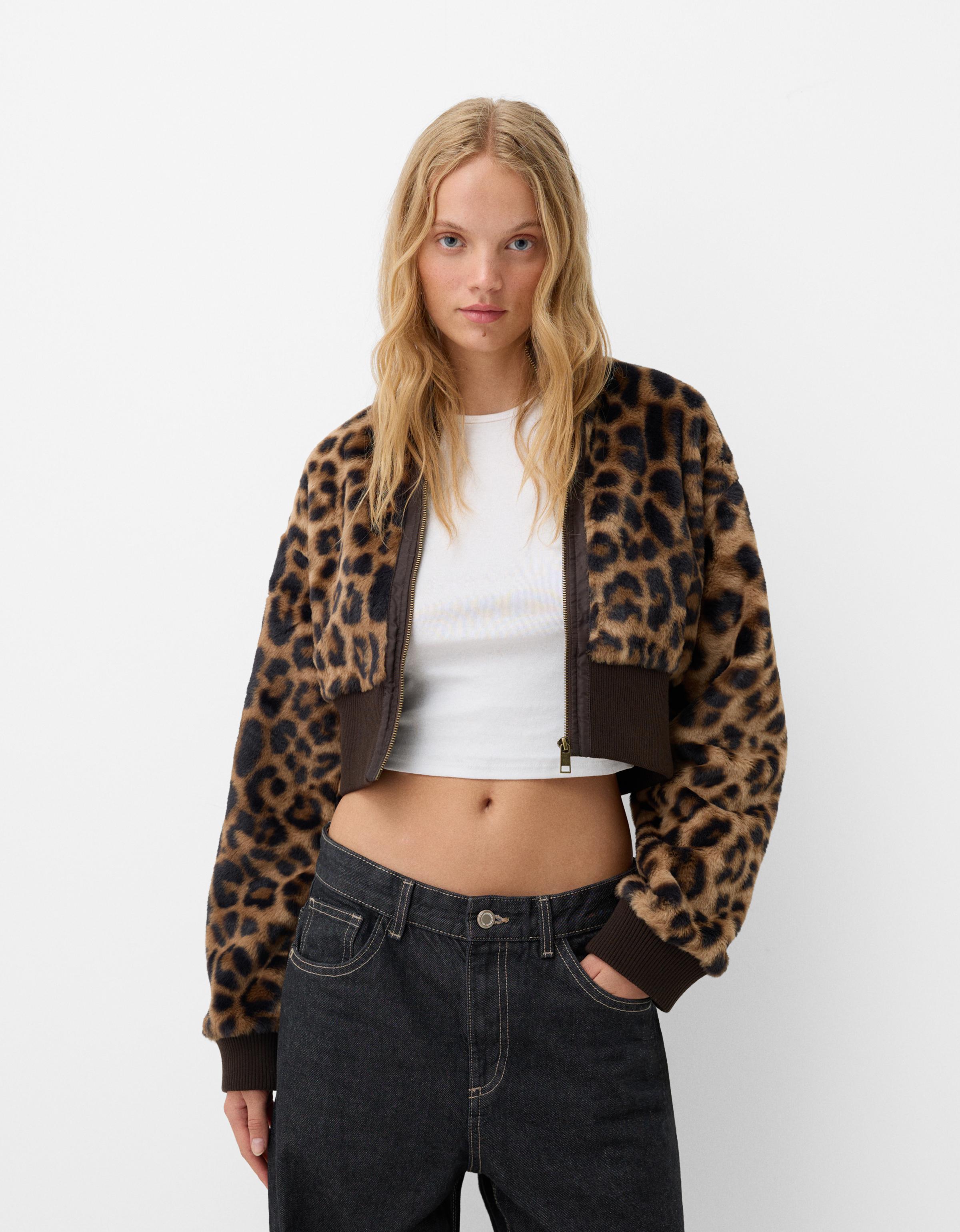 Bershka Kunstlederjacke Mit Animalprint Damen S Braun