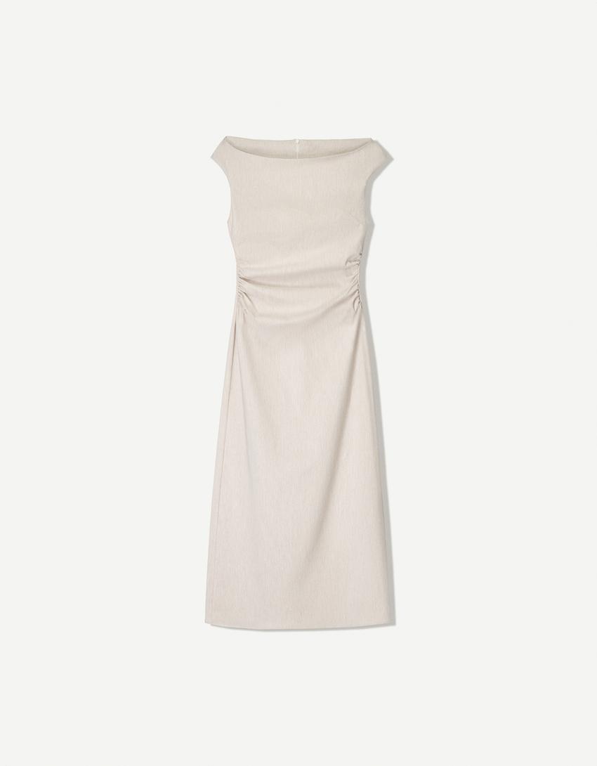 Stretch midi dress-Sand