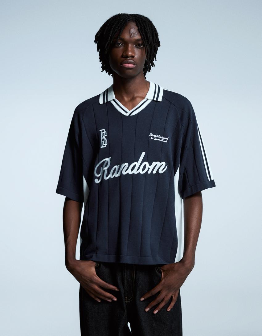 Short sleeve sport print polo shirt-Navy