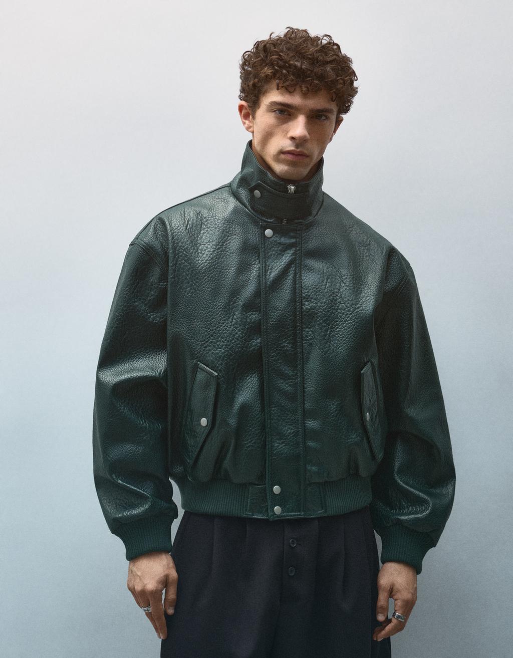 Leather effect bomber jacket