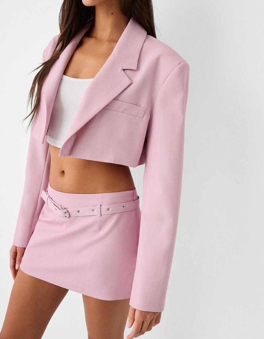 Mini skirt and blazer set-Pink-4
