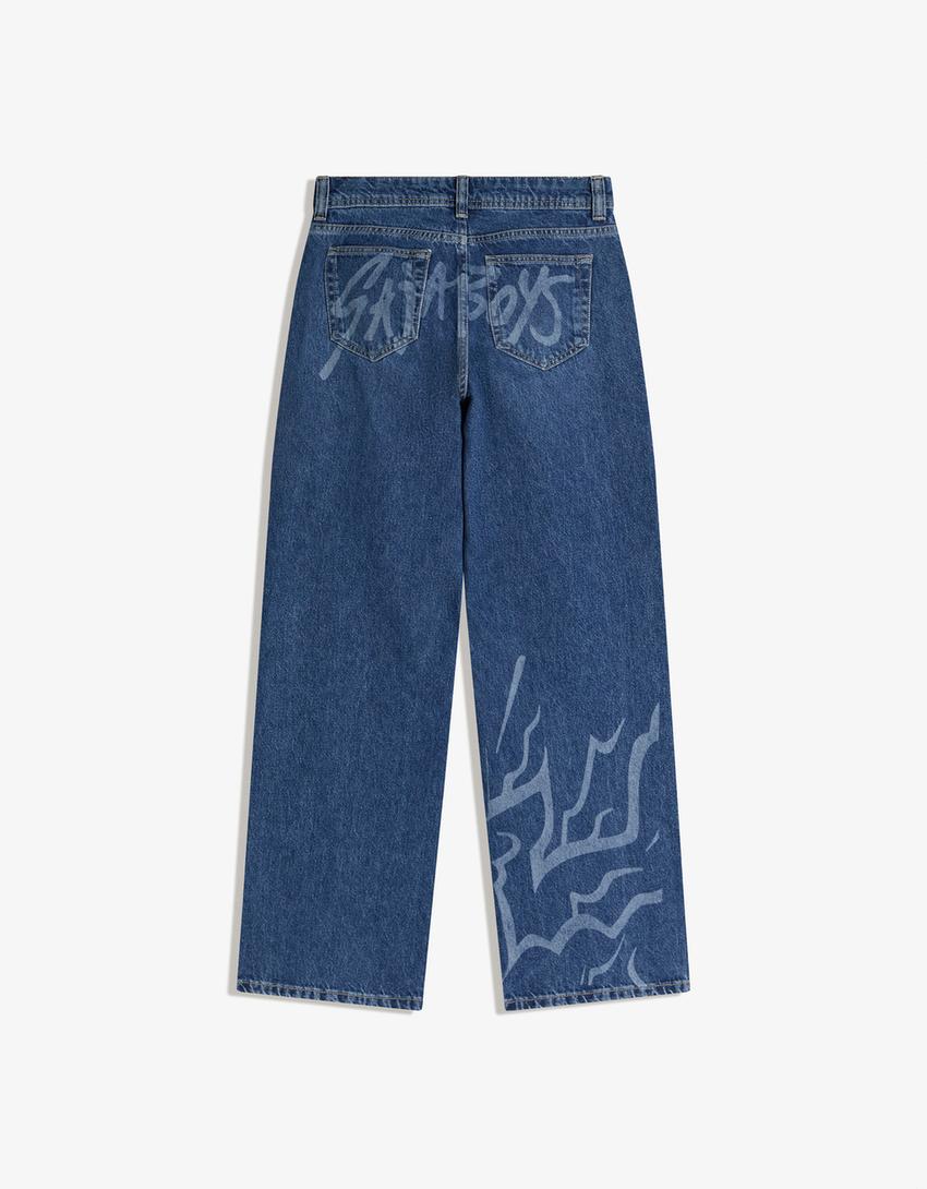 Jeans KPop Demon Hunters Saja Boys baggy print-Azul