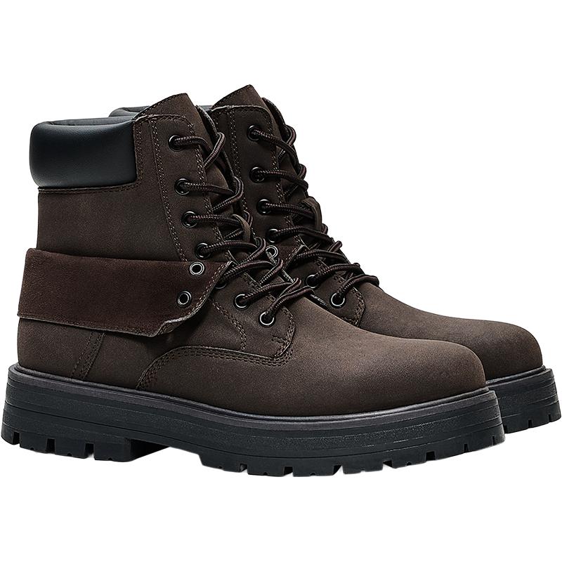 LACE-UP WORKER ANKLE BOOTS — Brown