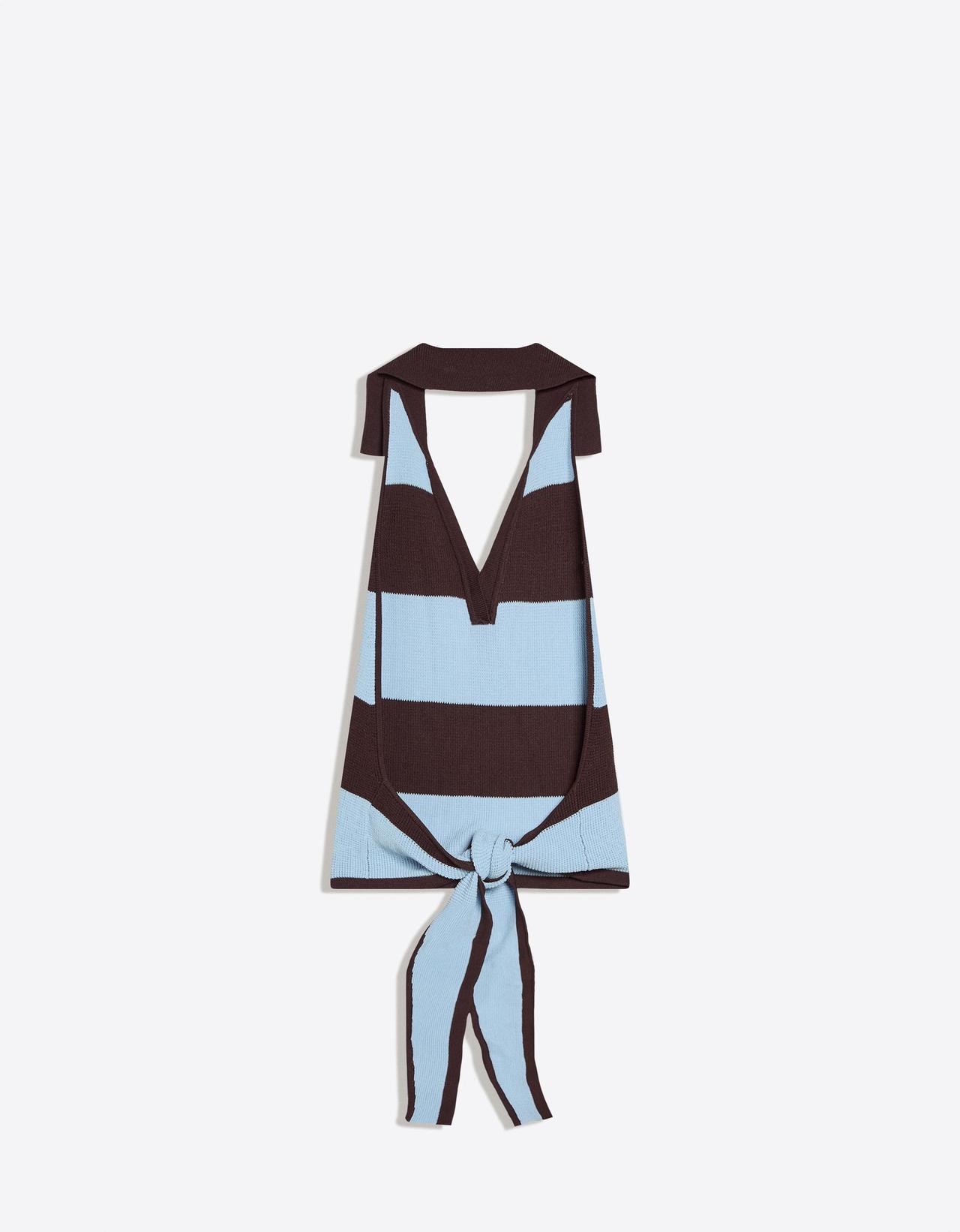 Polo collar top with knot back — Blue