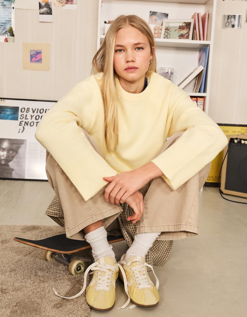 Pulover oversize bază rib-Galben