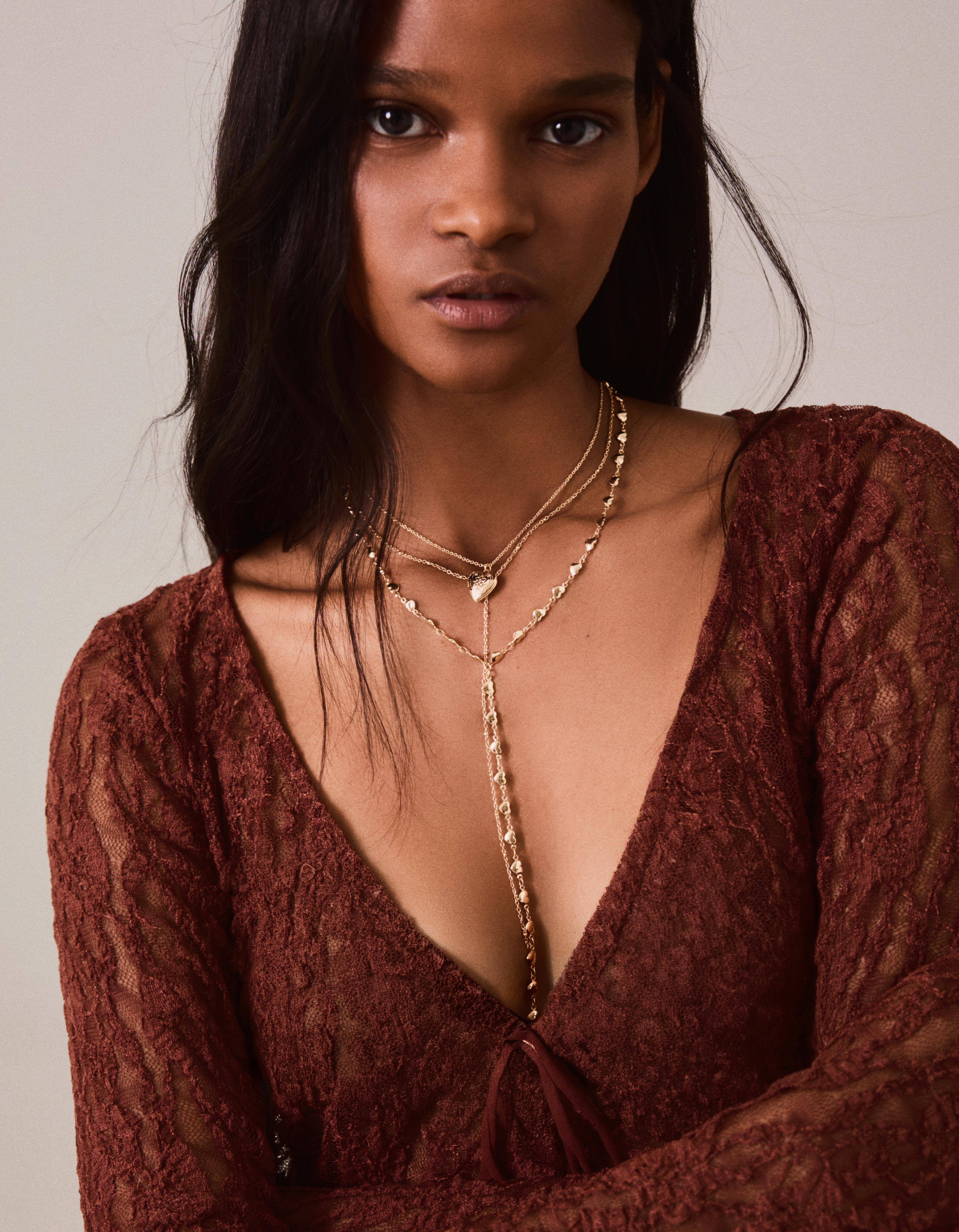 Pack of heart lariat necklaces — Gold
