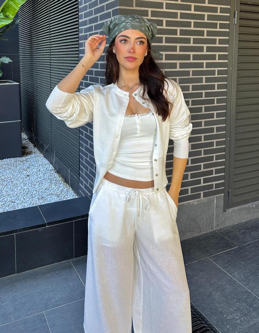 Pantalon bouffant rustique-Blanc cassé