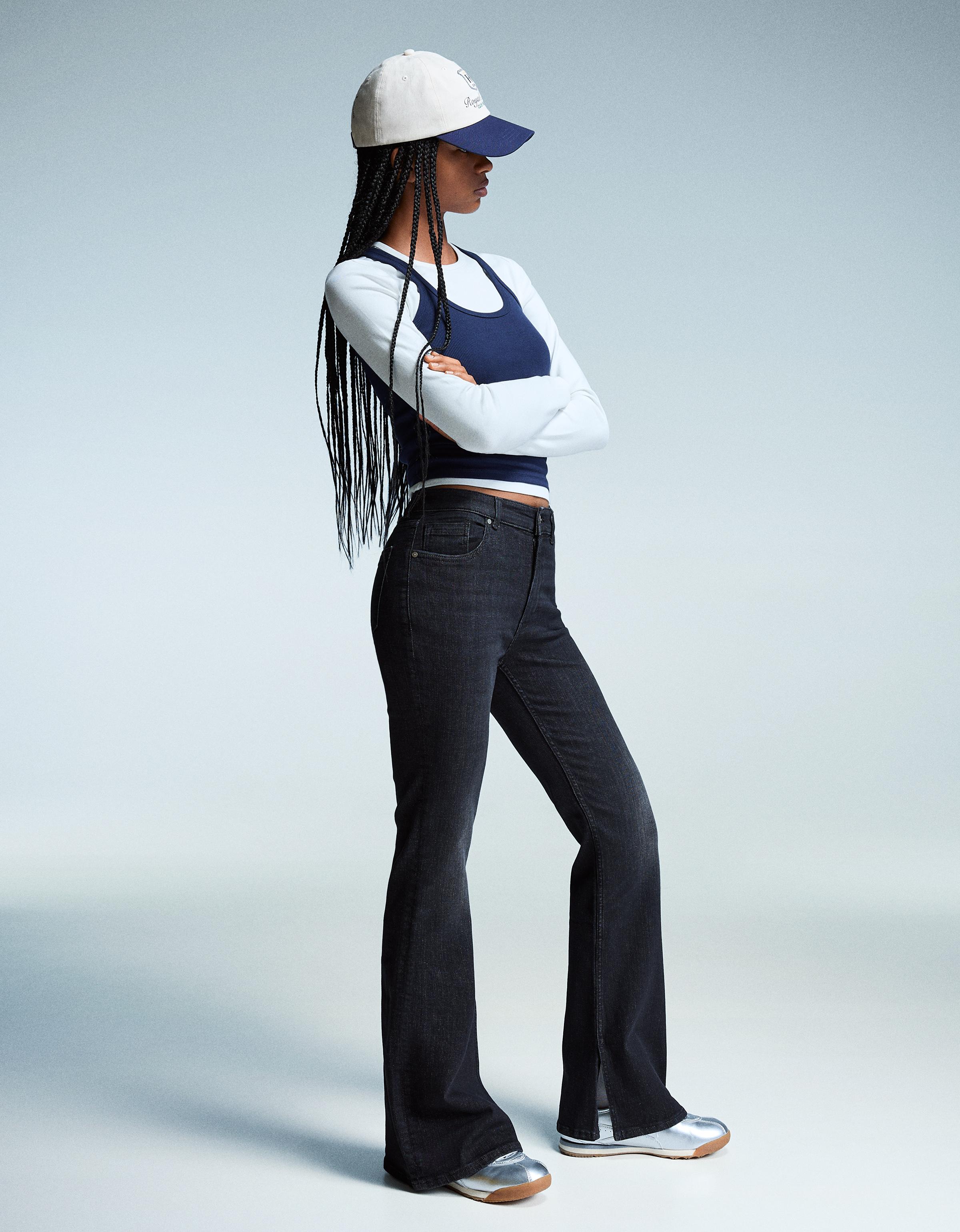 Bershka Schlagjeans Mit Schlitz Damen 36 Schwarz
