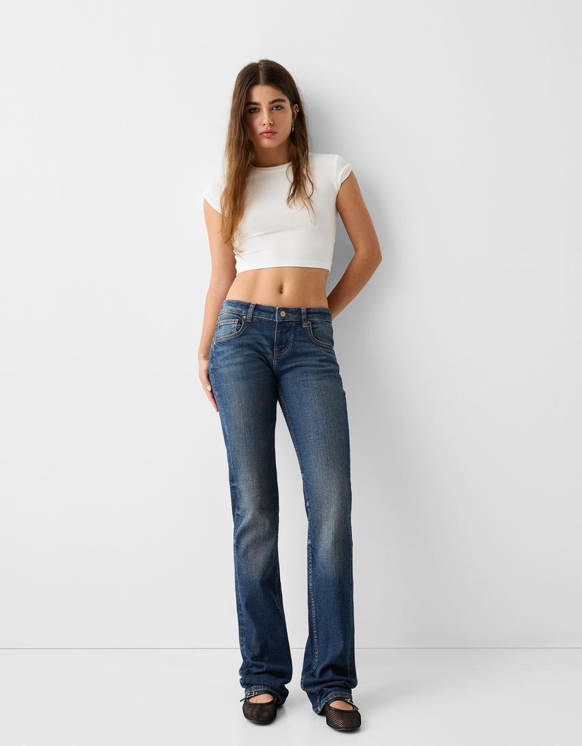 Low-waist straight fit jeans-Blue-0