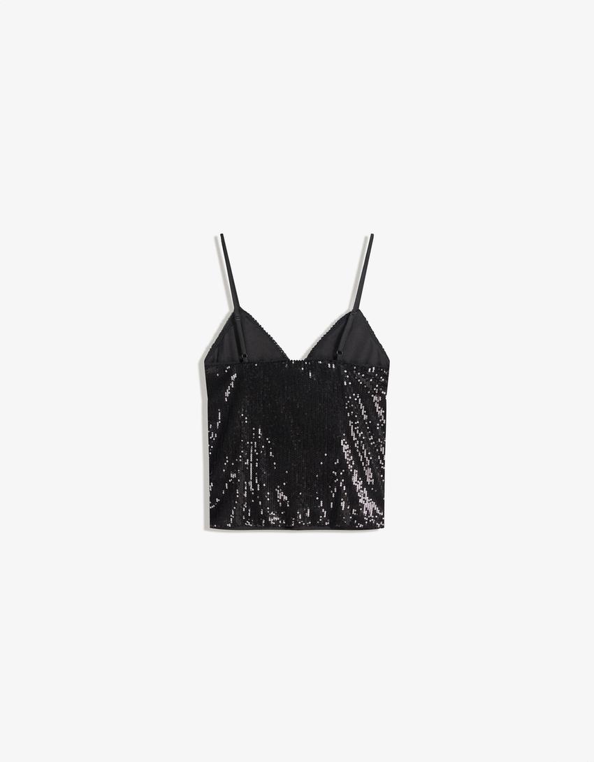 Strappy sequin top-Black