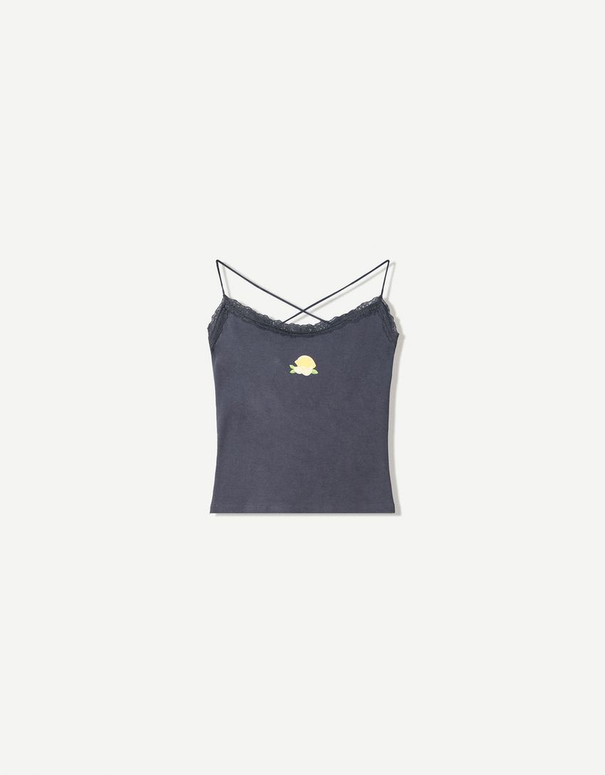 Printed strappy top-Grey-3