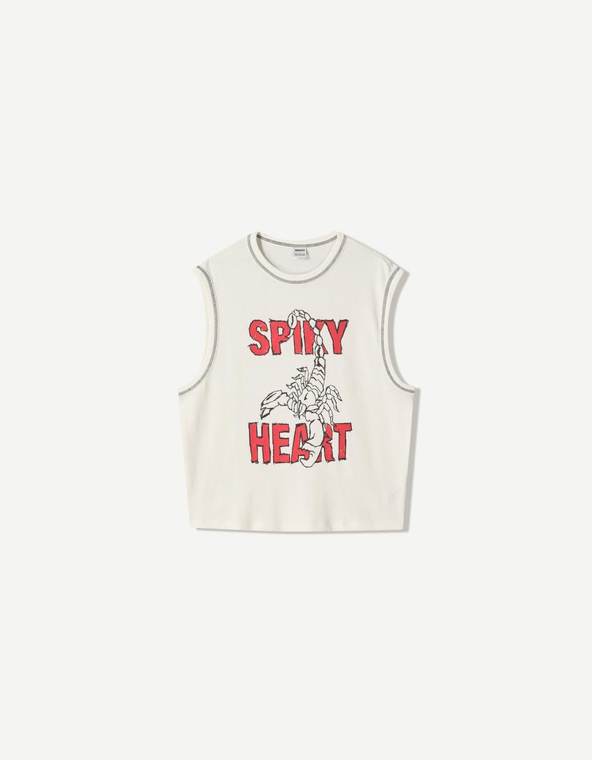 T-shirt sans manches slub effect imprimé