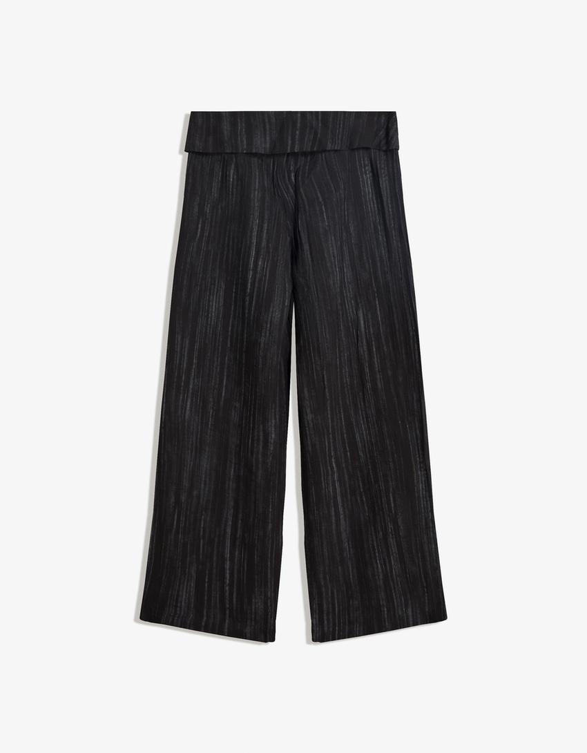 Textured pants with fold-over waist-Black-5