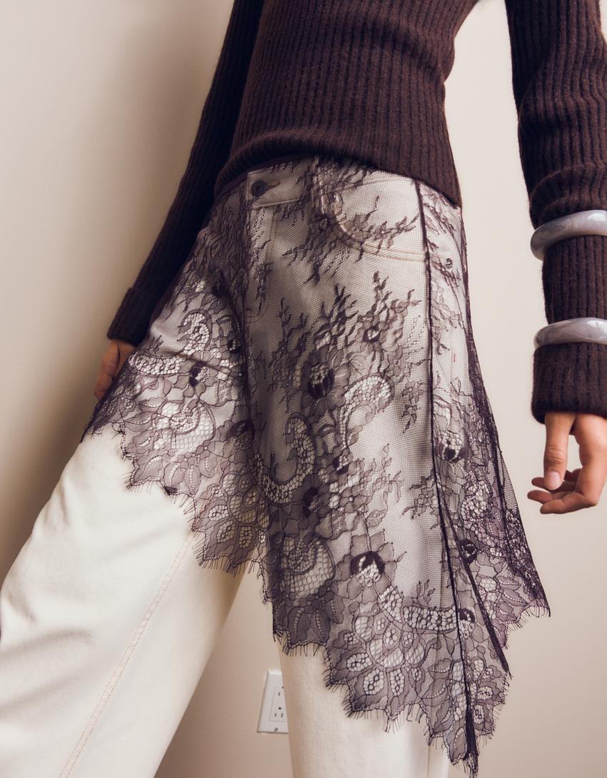 Jupe paréo en dentelle-Marron