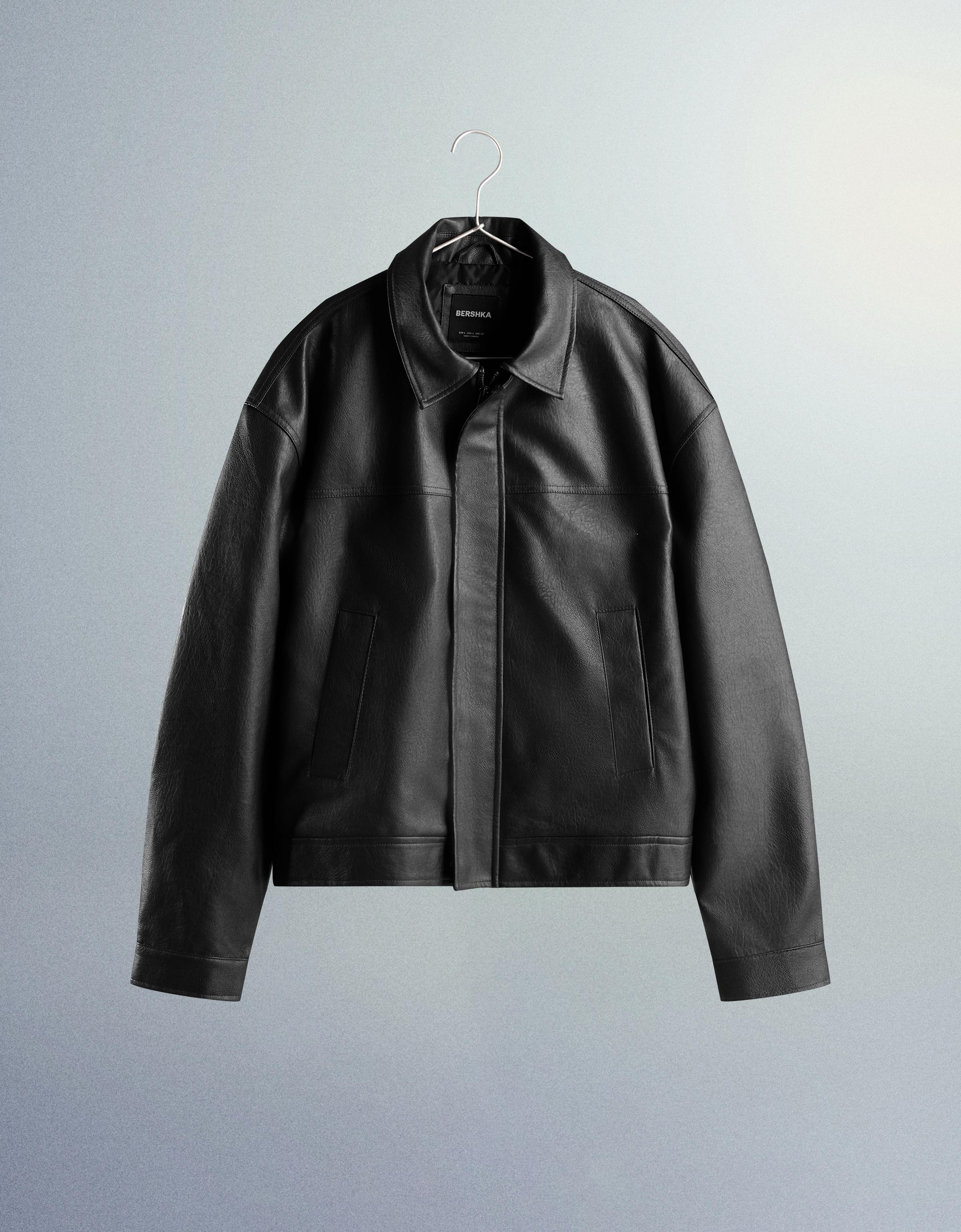 Suni deri boxy fit ceket - Görsel 18