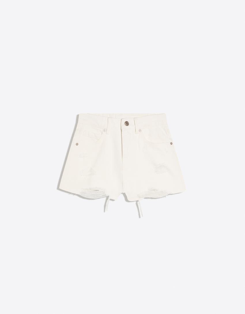 Ripped denim shorts-Off white