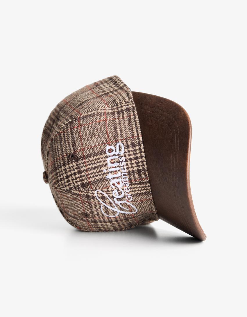 Printed leather effect peak cap-Brown