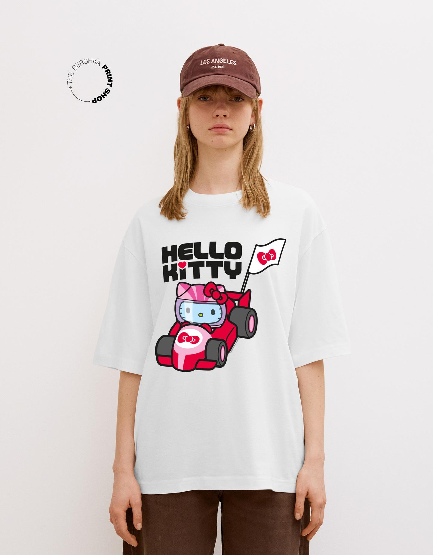 Bershka koszulka hello kitty z krótkim rękawem biały złamany