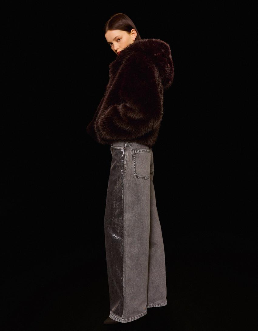 Μπουφάν με κουκούλα και συνθετική γούνα-Γκρενά