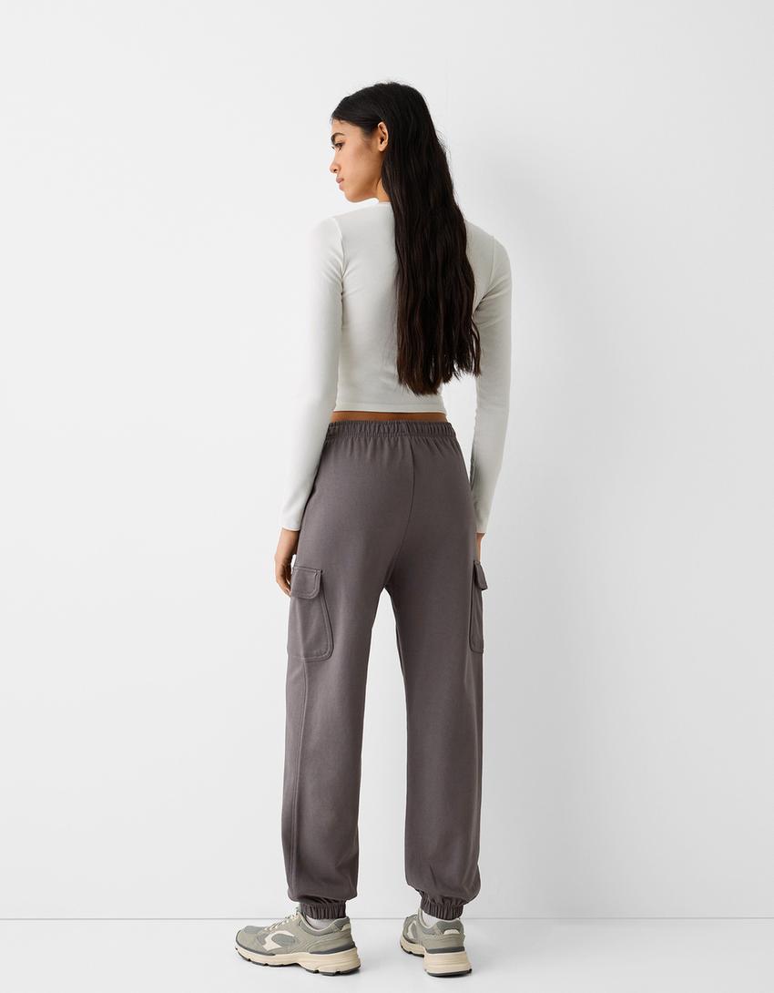 Pantalon jogger coupe cargo molleton-Gris foncé-2