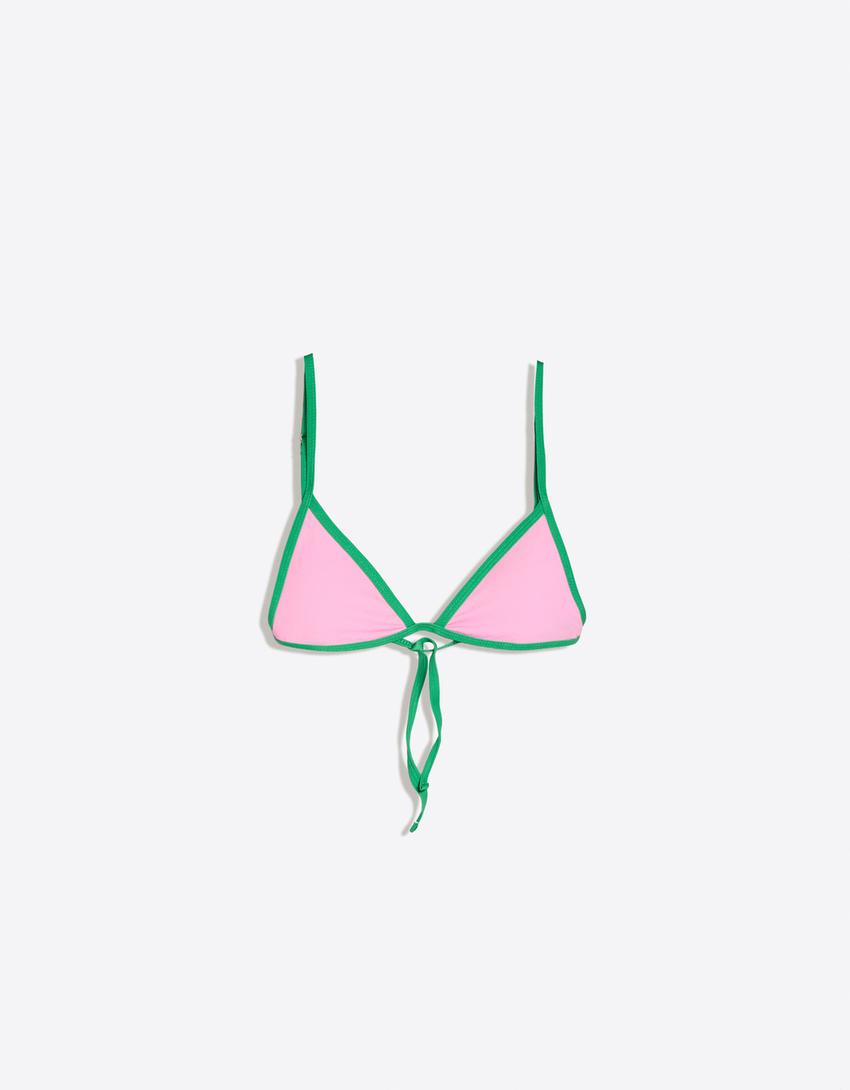 Contrast triangle bikini top-Pink