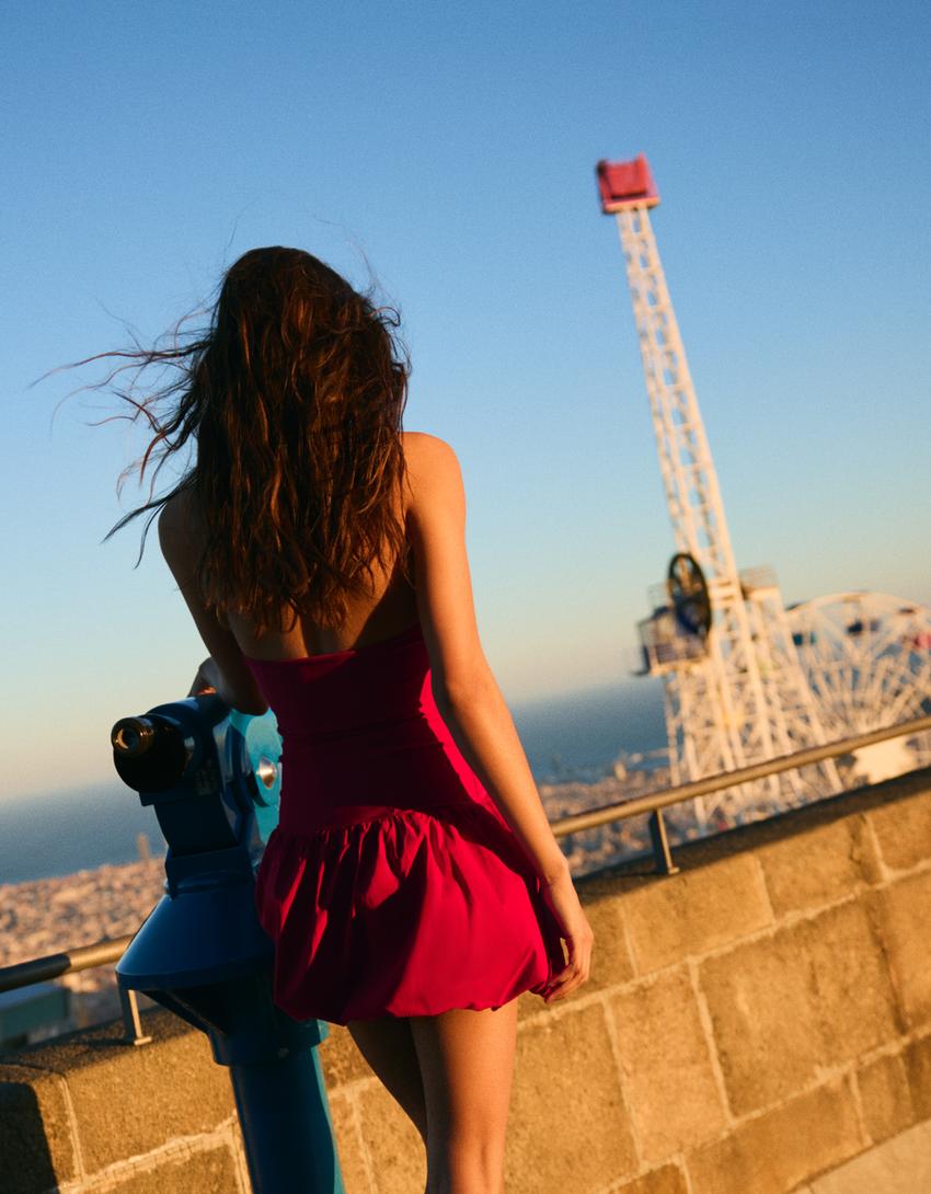 Vestido mini globo bengalina-Rojo