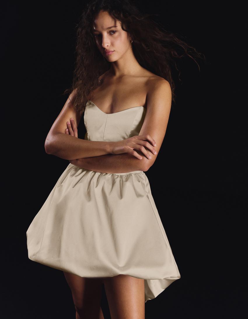Satin bustier dress-Cream