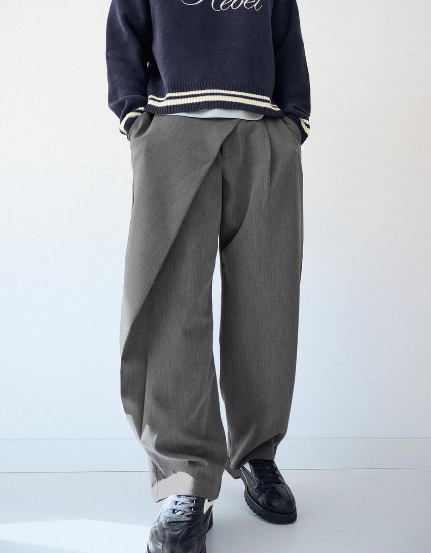 Tailored Hose mit überkreuzter Taille-Dunkelgrau